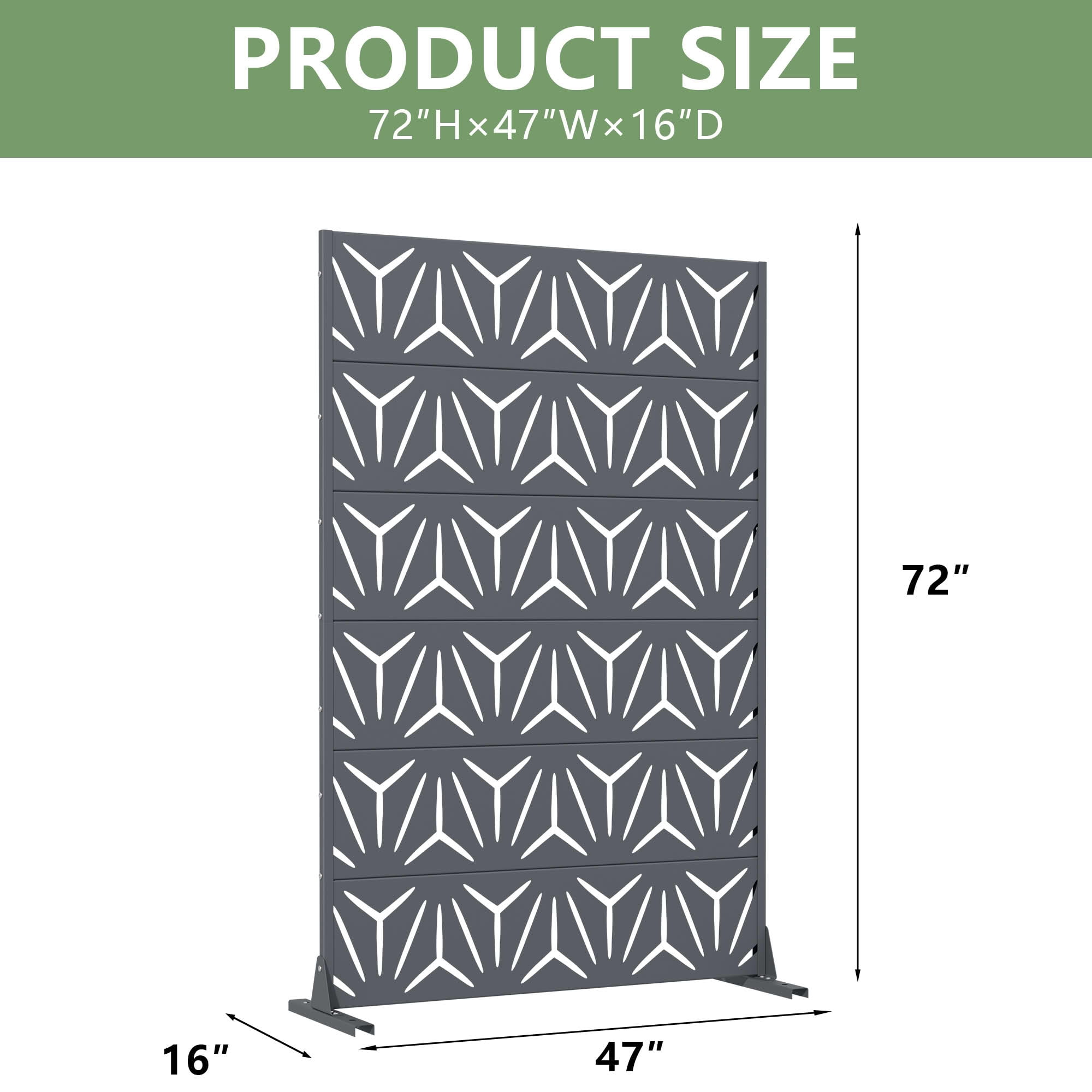 MAYEERTY Outdoor Metal Privacy Screen 6ft × 4ft Cambrian Rock Gray, 6-Panel Geometric Y-Pattern Decorative Screen for Patio