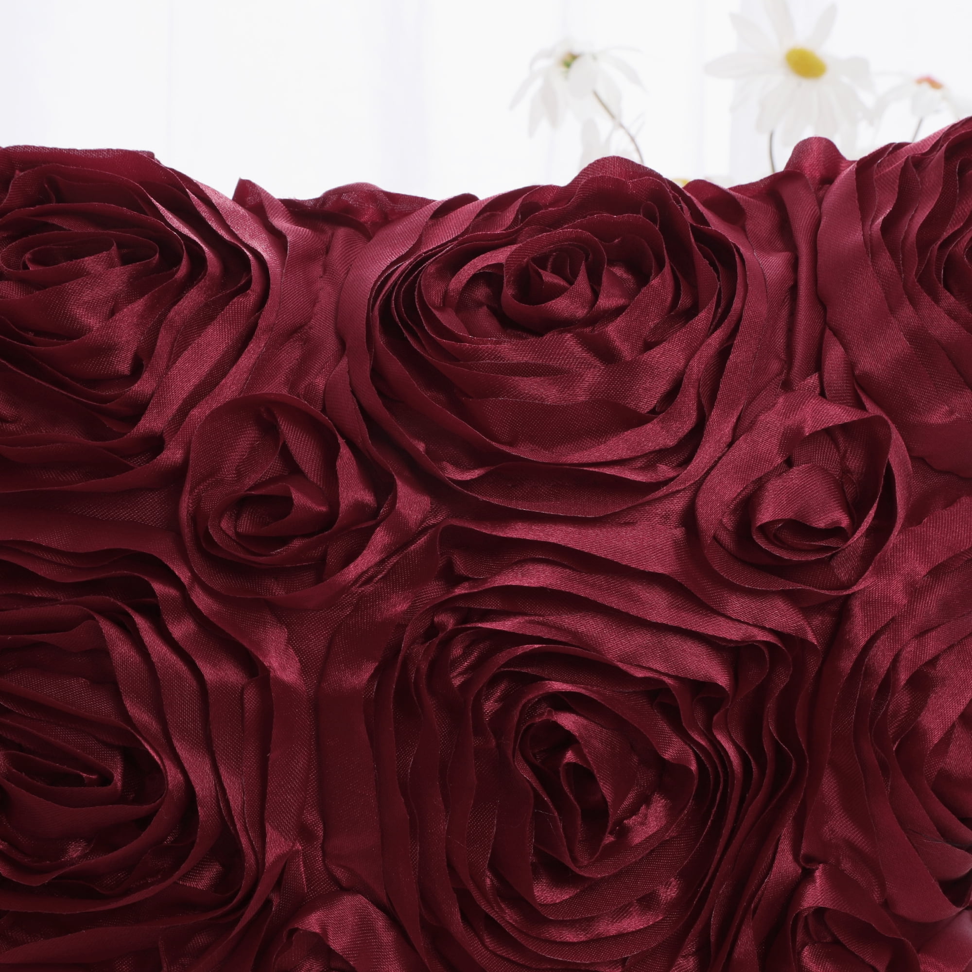 PiccoCasa Decorative Throw Pillow Covers 3D Satin Rose Flower Shells Cushion Covers, 2Pcs, 16"x16" Red Burgundy
