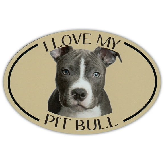 Oval Dog Breed Picture Car Magnet - I Love My Pit Bull (Pitbull) - Magnetic Bumper Sticker