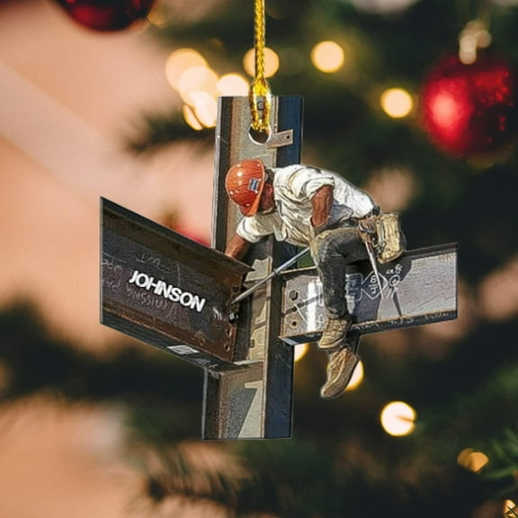 Personalized Ironworker Ornaments, Custom Christmas Ornament Ironworker Outfit, Ironworker Lover Fan, Ironworker Costume Wood Plastic Ornament, Christmas Tree Ornaments, Christmas Decor (IW5) - 2627