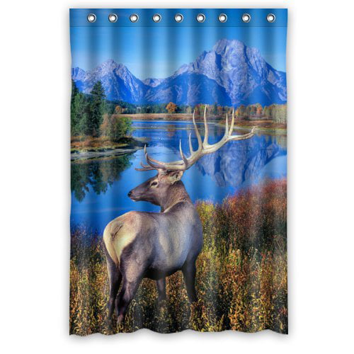 Forest Scenic Elk Shower Curtain Liner Bathroom Mat Rugs Polyester Fabric 72X72" 