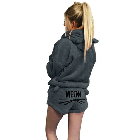 

Women Plush Pajamas Set Thick Hoodie Long Tops+Embroidery Shorts Sleepwear Homewear Women Home Sleepwear Homewear Plush Thick Warm Hoodie Long Tops Embroidery Shorts Pajamas Set Accessories XL 8