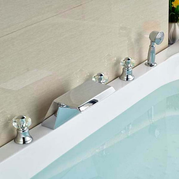 Juno Beautiful Triple Crystal Handle Bathtub Faucet with Handheld Shower Mixer