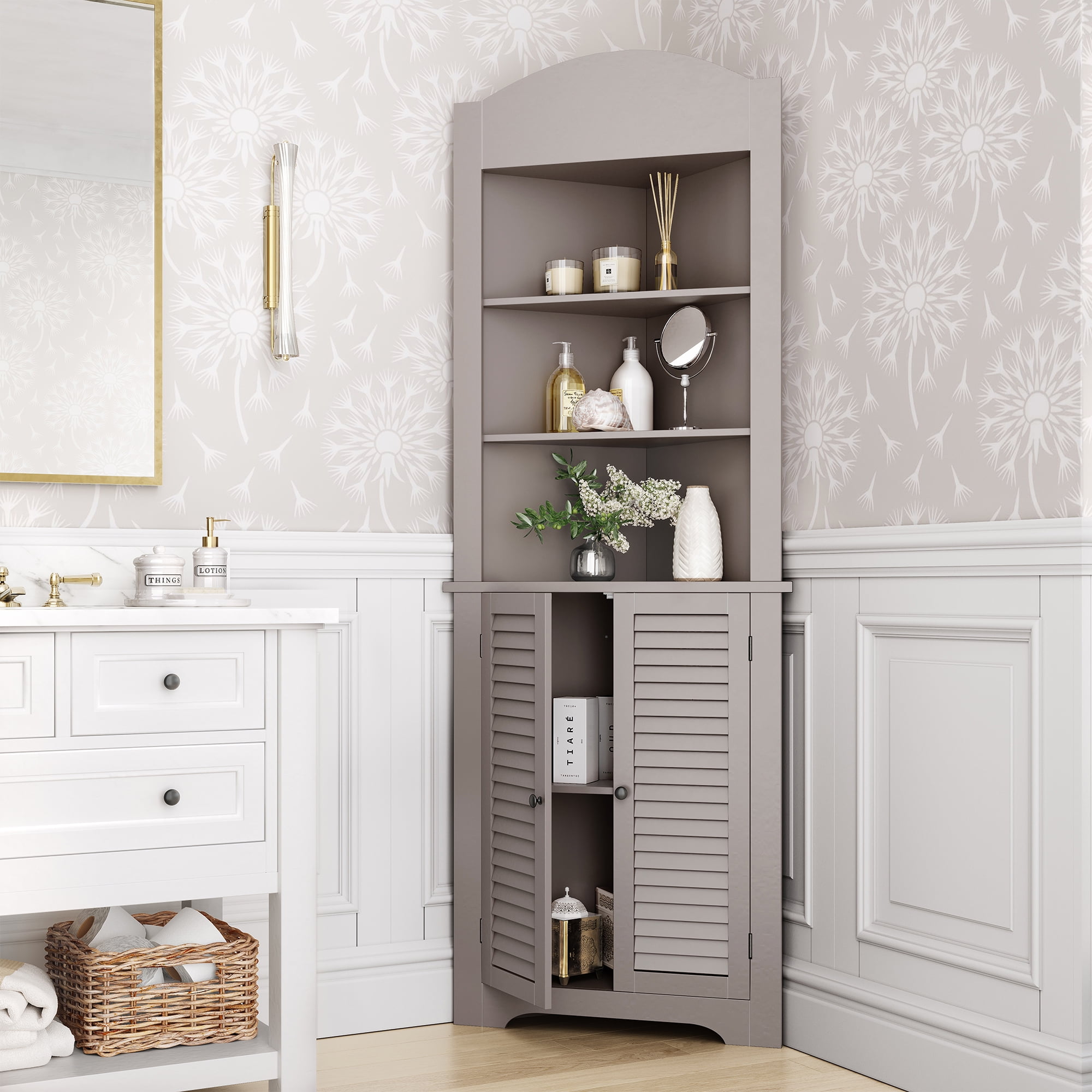 Riverridge Home Ellsworth Tall Corner Cabinet Taupe