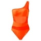thumbnail image 3 of Gibobby Bañador de una pieza Traje de baño de un hombro de patchwork de malla sexy para mujer(Naranja,G), 3 of 5