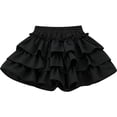thumbnail image 3 of CPNG Girls Ruffled Layered Cake Skirt Sweet Elastic High Waist Solid Color A-line Casual Cute Skirts Princess Skirts(Black,6-7 Years), 3 of 8