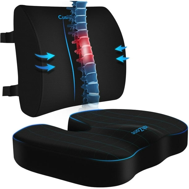 Cojín de asiento, almohada de apoyo lumbar con correa ajustable, cojines para silla para aliviar el dolor de ciática, con funda lavable, espuma viscoelástica para coche, viajes y silla de ruedas,