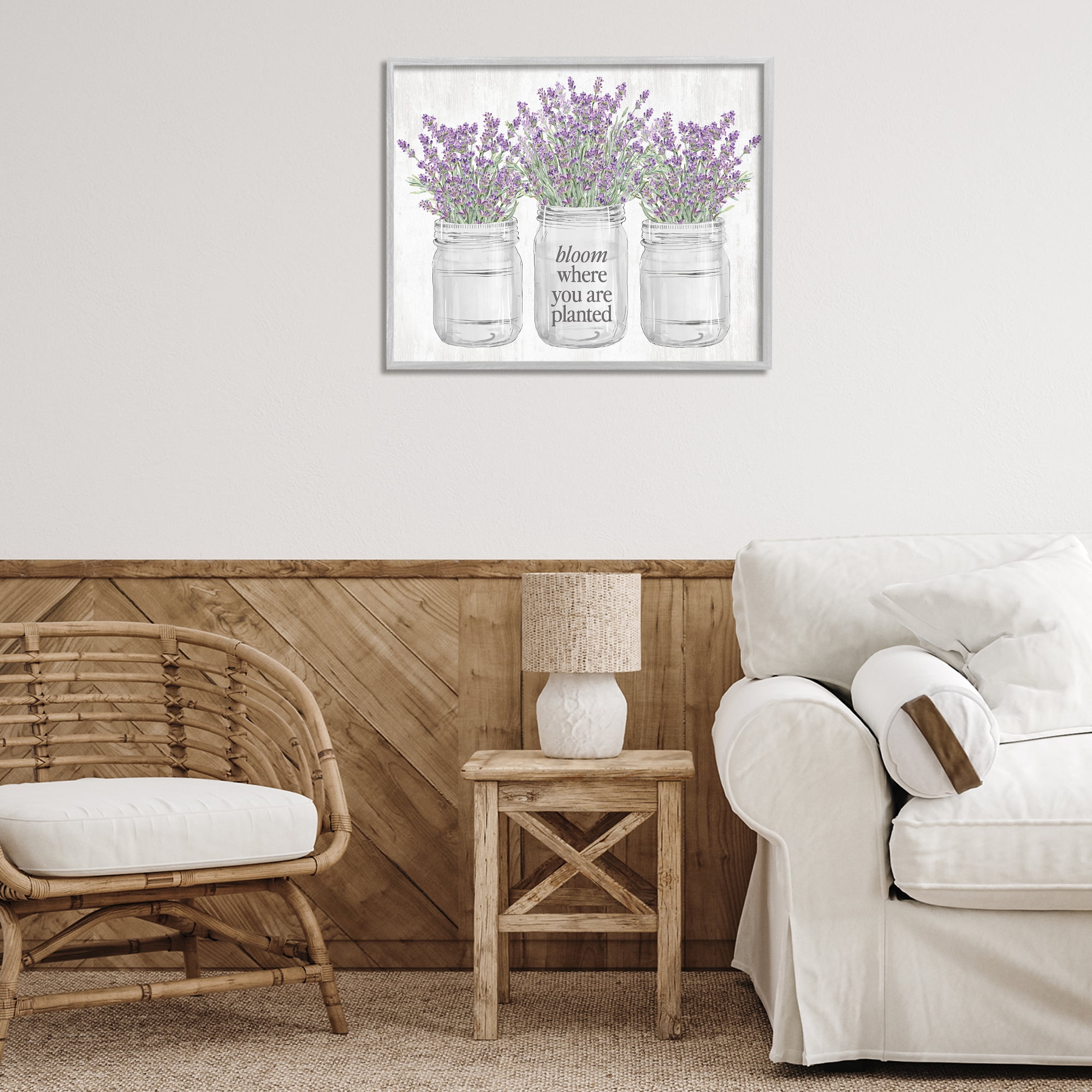 Stupell Industries Where You're Planted Botanical & Floral Painting Gray Framed Art Print Wall Art, 30 x 24