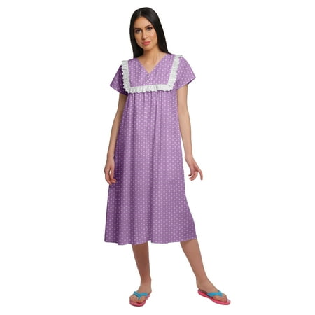 

Moomaya Printed WoMen s Lace Neckline Nightdress Short Sleeve Nightwear