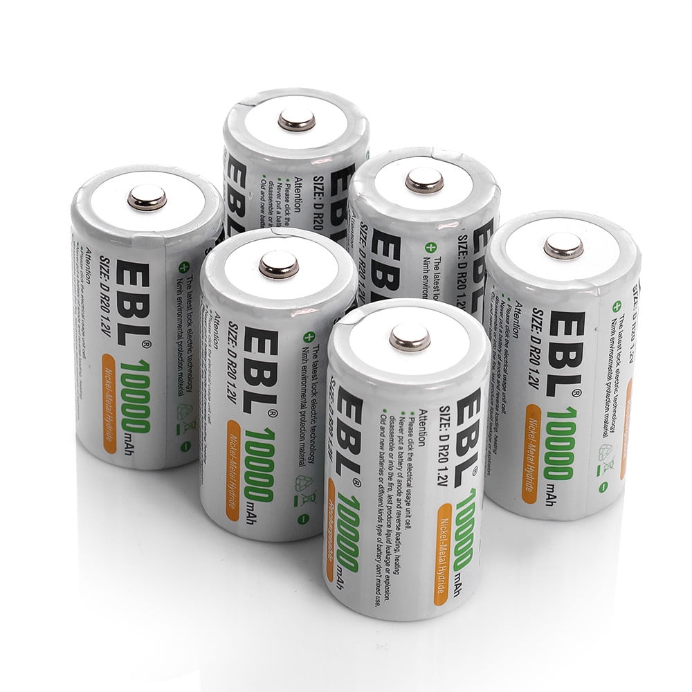 EBL 12 Pack D Size D Cell 10,000mah High Capacity High Rate NiMH Rechargeable Batteries 