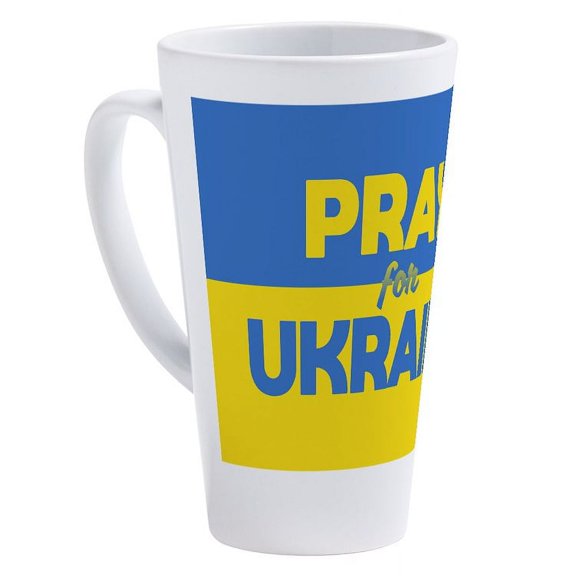 CafePress - Pray For Ukraine - 17 Oz White Ceramic Latte Mug