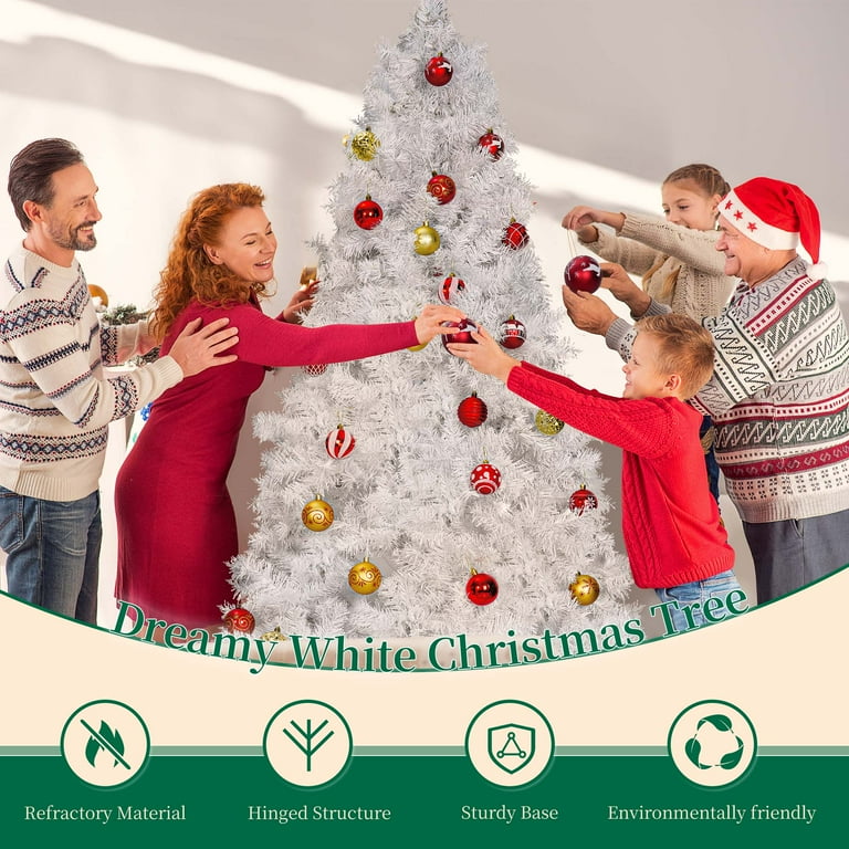 Lookfly Pre-Lit Artificial Christmas Tree,6ft White Christmas Tree