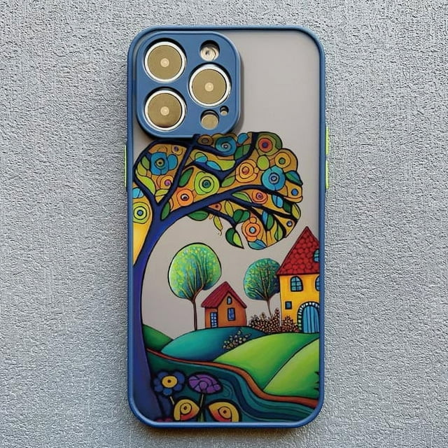 Hand Painted Forest House Phone Case For iphone 15 14 Pro Max Plus 11 13 12 Pro Max Mini X XR XS 7 8 Plus Shockproof Back Cover JIANGLANG