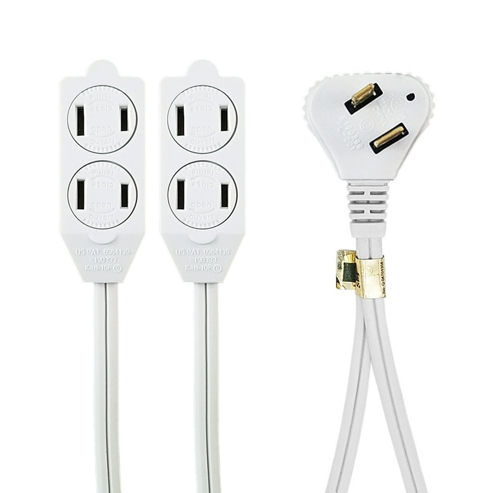 Uninex Flat Angle Plug Couch Extension Cord 16/2 Twin 3Outlet Tap 12Foot (6Foot Each) White