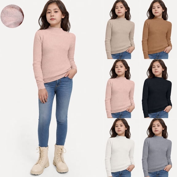 Teylalorva Kid's Sweater Mock Neck Fleece Pullover (0-13) Long Sleeve Knit Top Warm Casual Top Pink Size 3T