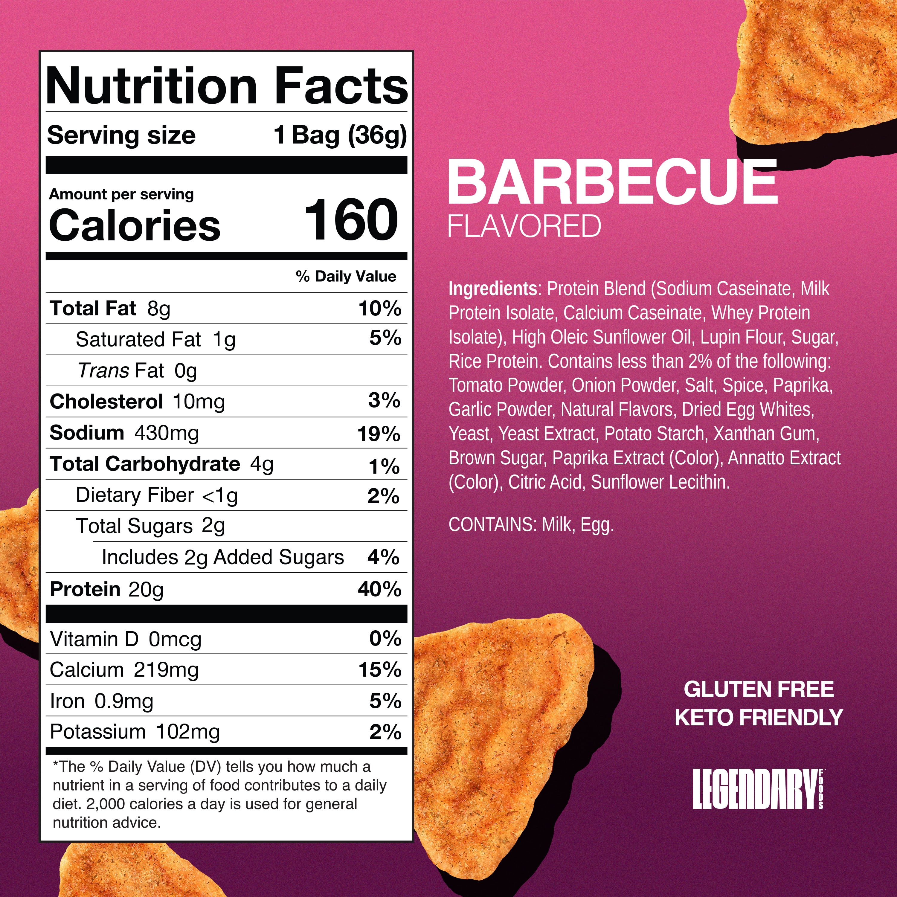 (7 pack) Legendary Foods Popped Protein Chips - BBQ 1 Count | Protein Snack | Gluten-Free| Keto Friendly