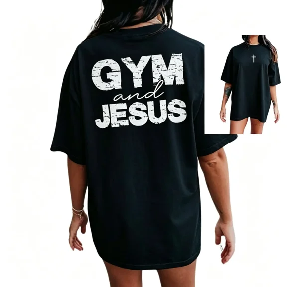 Gym And Jesus Shirt, 2-sided T-Shirt, Christian Gym Shirt, Gym Shirt, Woman Of God,Jesus Shirt, Crewneck T-Shirt