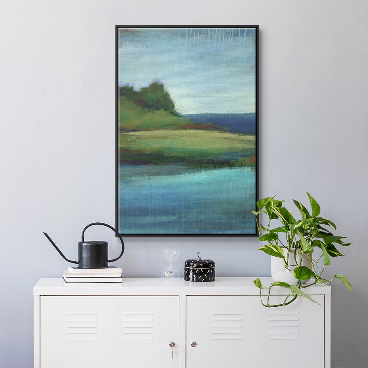 Silent Lakeside I Framed Premium Gallery Wrapped Canvas - Ready to Hang - 17 x 25 - Black Floating Frame