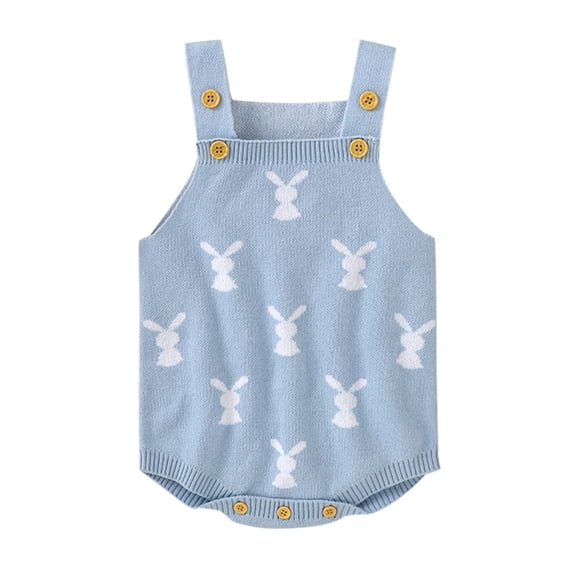JAJAHO Baby Girls Easter Bunny Bodysuit Adjustable Straps Knitted Cute Rabbit Design Summer Toddler Girl Romper Clothes 0-18M Stylish Onesie