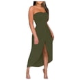 thumbnail image 1 of JIRNDf Robes de Printemps pour Femmes 2025 Tendance Plage Débardeur Sans Manches Ample Col Rond Robe Bohème Femme Ligne A Vert G, 1 of 5
