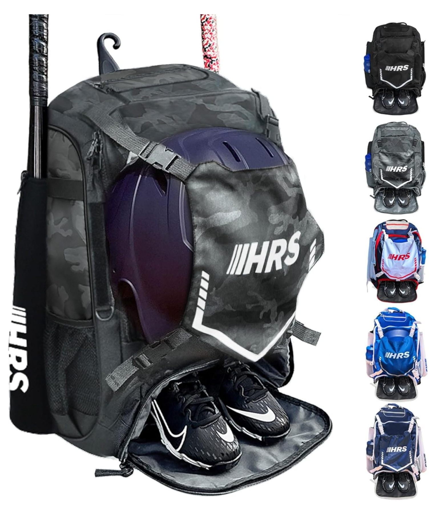 Baseball Bag, Softball Bat Bag for Youth & Adult. Holds 4 Bats, Glove, Water Bottle, Shoe Compartment, Helmet, Fence Hook for Equipment & Gear