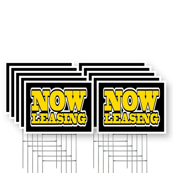 Now Leasing Yard Sign 10 Pack of 12 Inch x 16 Inch Single Sided Weatherproof Heavy-Duty Plastic with Stake | Property Rentals, Apartment Promotions, Clear Messaging | Made in USA