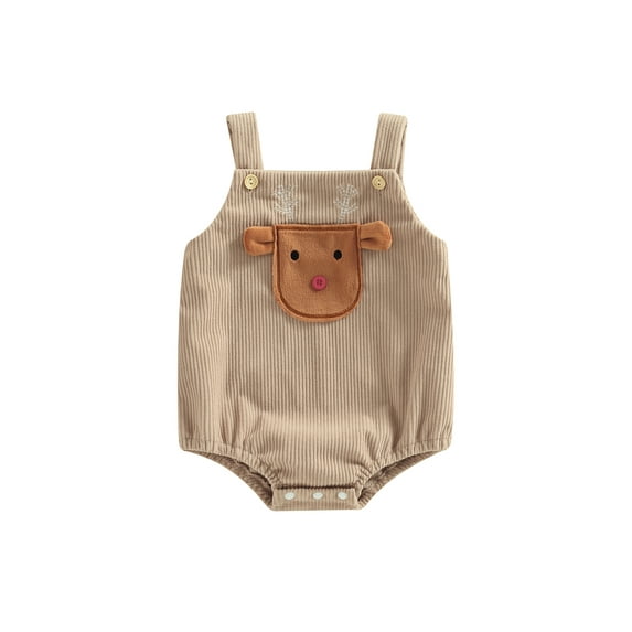 Arvbitana Baby Girls Boys Christmas Corduroy Overalls Santa Claus Tree Elk Embroidery Sleeveless Square Neck Sling Romper New Year Bodysuit for Casual Daily 0-18M