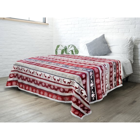 PAVILIA Premium Christmas Sherpa Throw Blanket | Christmas Decoration Reindeers, Fleece, Plush, Warm, Cozy Reversible Microfiber Holiday Blanket | Christmas Gift - 60x80