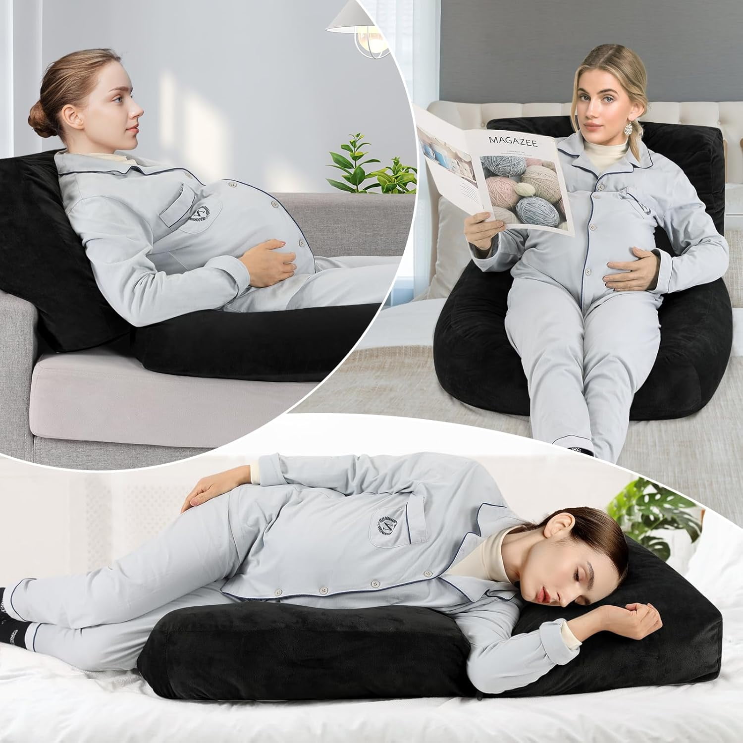 Pregnancy Pillows for Sleeping, 45.3 Inch Pregnancy Massage Pillow Full Body Pillow with Removable Cover - Support for Back, Legs, Belly, HIPS for Pregnant Women(Black)