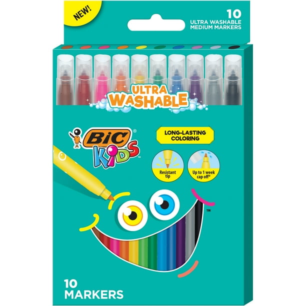 BIC Kids Coloring Markers, Medium, Assorted Colors -- Pack of 10