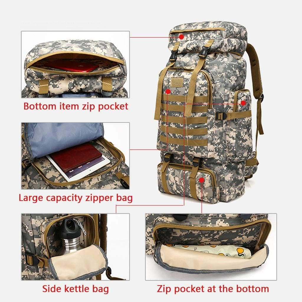 Boriyuan 80L Backpack, Large Capacity Waterproof Oxford Hiking Backpack, Outdoor Sport Shoulder for Camping Trekking (Khaki)