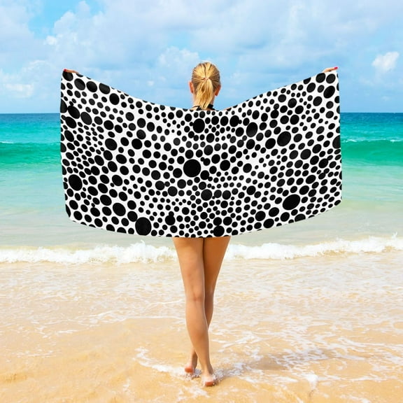 Black Dots on White Beach Towel Camping Towel Microfiber Oversized 37" x 74" Absorbent for Seaside Camping Swimming Fitness