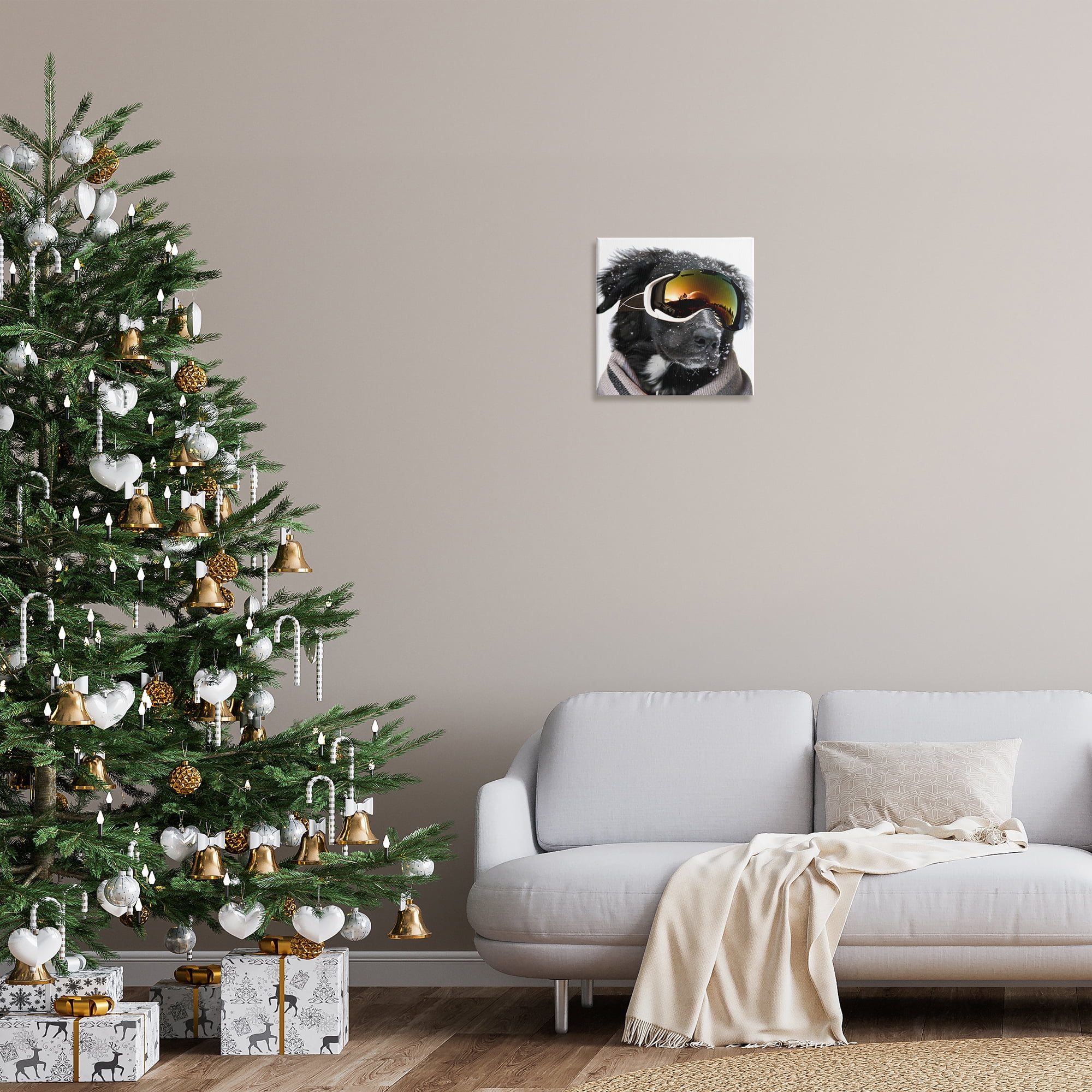 Stupell Industries Snowboarder Dog with Goggles Animals & Insects Painting Gallery Wrapped Canvas Art Print Wall Art, 17 x 17