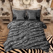 Homewish Wild Trger Striped 7 Pieces Bedding Comforter Set,Modern Gemeotric Full Bedding Set,Black Gray Fitted Sheet Flat Sheet For Men Women,Luxury Bedroom Decor Reversible