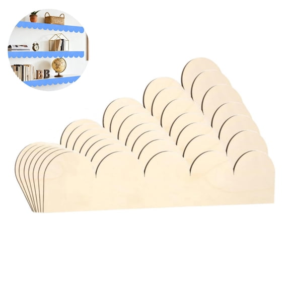 Unfinished Scalloped Wood Molding,15.75x3.5x0.1in Cute DIY Moulding Trim,Decorative Scalloped Wood Trim for Home Wall Cabinet Window Door,6pack