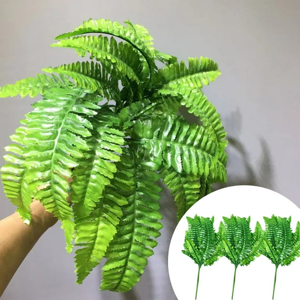 Hojas artificiales de helecho persa | Casquillos de helecho falso verde de plástico 19 piezas Imitación realista | 3 tamaños: 17.7 pulgadas de longitud total | Decoración realista del hogar de bodas