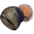 thumbnail image 1 of Gorro de invierno de lana cálido - Azul dorado, Gorro cálido dorado para mujer, Regalo de Navidad, Accesorios de moda, 1 of 4