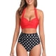 thumbnail image 1 of Traje de baño de bikini vintage para mujer, conjunto de dos piezas de cintura alta con volantes y pantalones de bikini con volantes y cordones, en combinación con traje de baño 3/4, 1 of 6