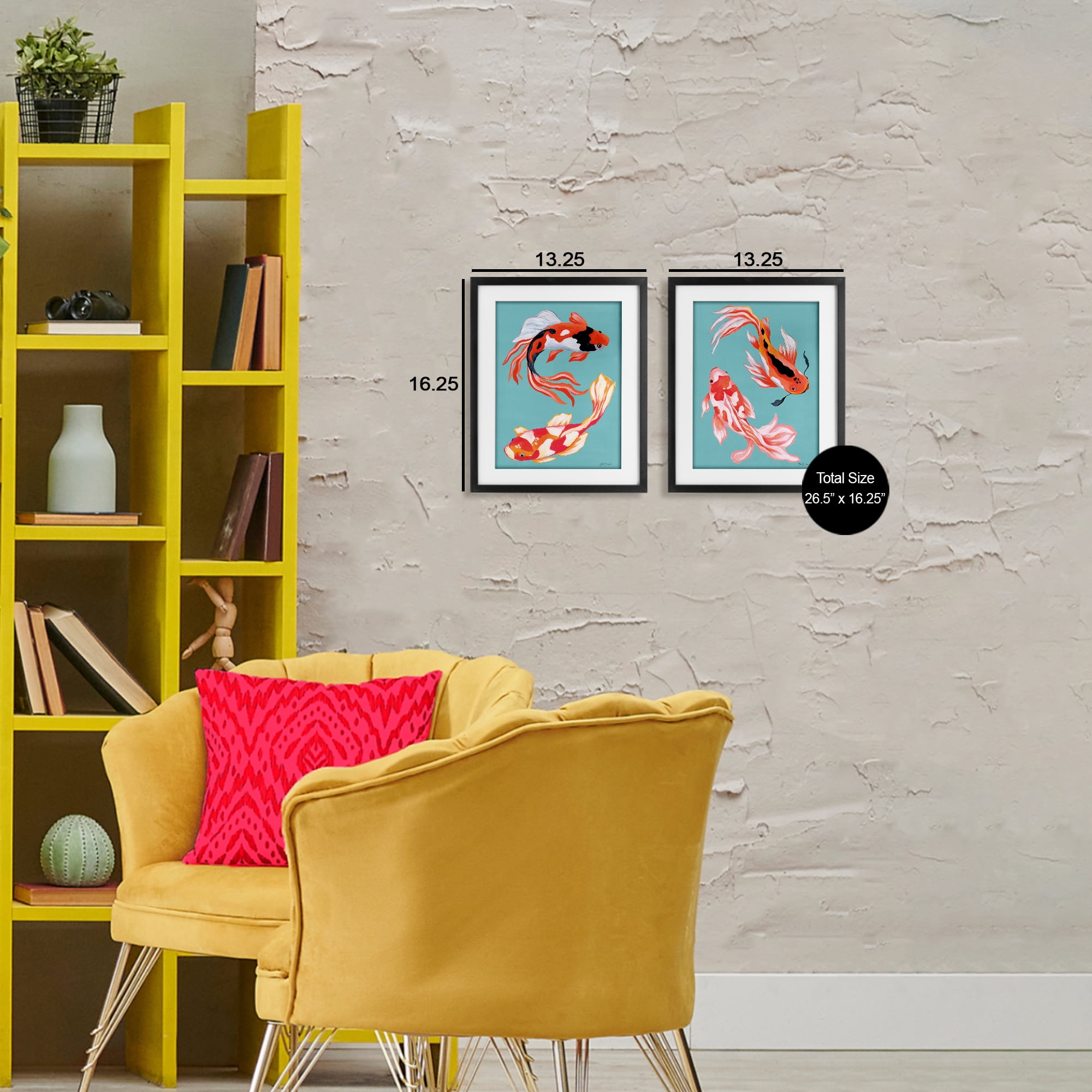 Stupell Industries Colorful Twin Koi 2 Piece Black Framed Print Under Glass Set, design by Yvette St. Amant