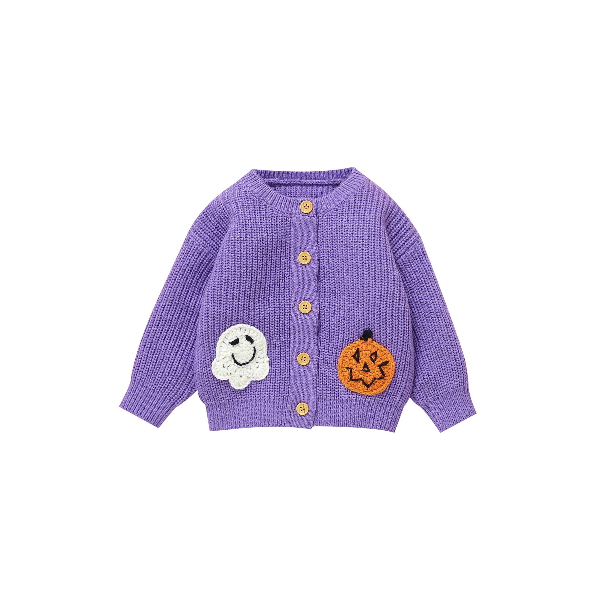 Nituyy Baby Girls Knitted Cardigan Ghost Pumpkin Embroidery Crew Neck Sweater Coat Cute Fall Winter Jacket Warm Halloween Clothes Walmart