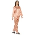 thumbnail image 2 of Moomaya Satin Nightwear Pajama Set For Womens Button Down Sleepwear Pj Set Soft Loungewear, 2 of 8