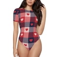 thumbnail image 2 of Goofa Heart Plaid Printed Women Rash Guard Short Sleeve,Tummy control Swimsuit Surfing Swimsuit Bathing Suit One Piece Swimsuit UPF 50-Small, 2 of 9