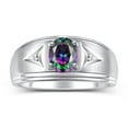 thumbnail image 1 of RYLOS Men's Rings Sterling Silver Classic 8X6MM Oval Gemstone &  Diamond Ring Alexandrite June Birthstone Rings For Man Silver Rings Size 9, 1 of 7