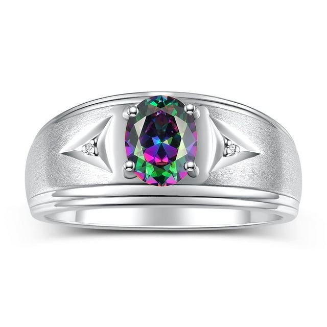 RYLOS Men's Rings Sterling Silver Classic 8X6MM Oval Gemstone & Diamond Ring Alexandrite June Birthstone Rings For Man Silver Rings Size 9