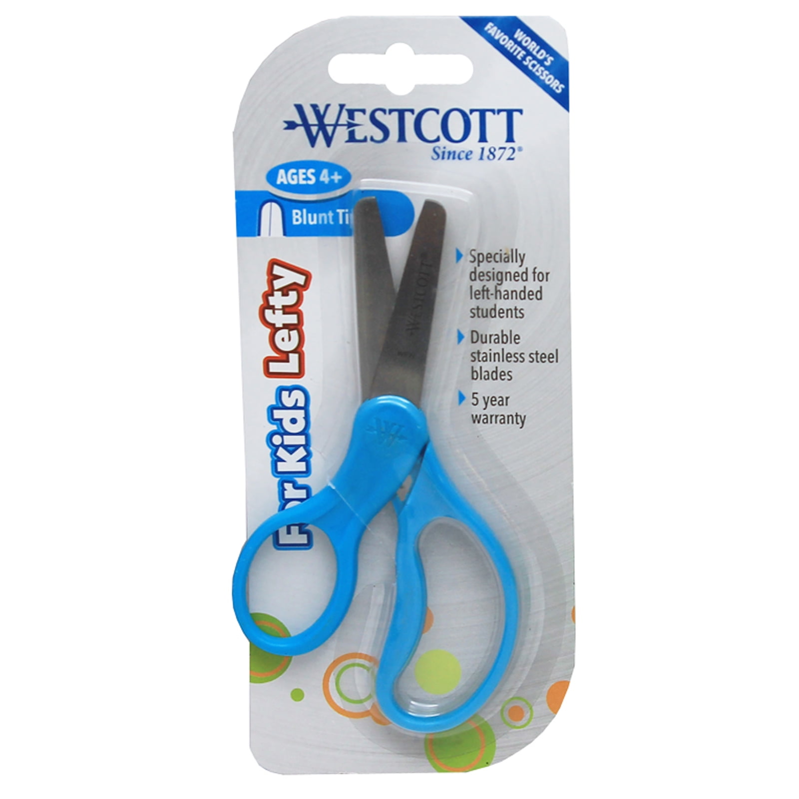 Westcott School Kumfy Grip Left-Handed Kids Scissors, 5" Blunt, Assorted Colors, Pack of 6