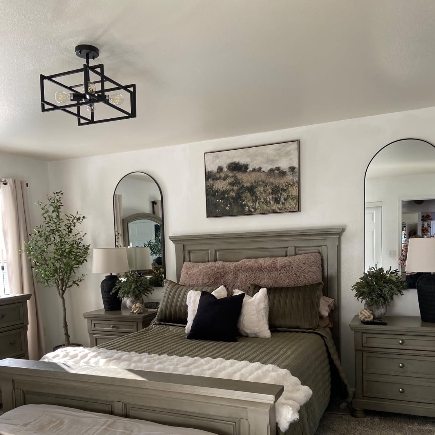 4-Light Farmhouse Semi Flush Mount Ceiling Light Fixtures Dining Room Ceiling Lighting Industrial Ceiling Lamp for Hallway Kitchen Bedroom Dining Room Entryway Foyer