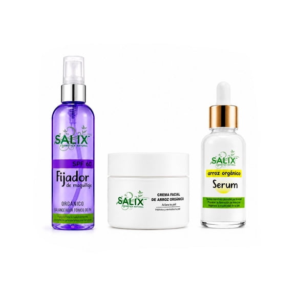 Salix Kit Arroz Facial Skincare Aclarante con Crema Serum y Fijador