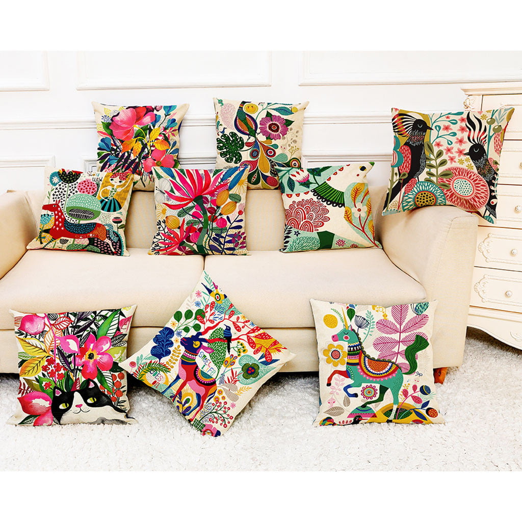 Cotton Linen Square Home Decorative Throw Pillow Case Sofa Waist Cushion Cover 