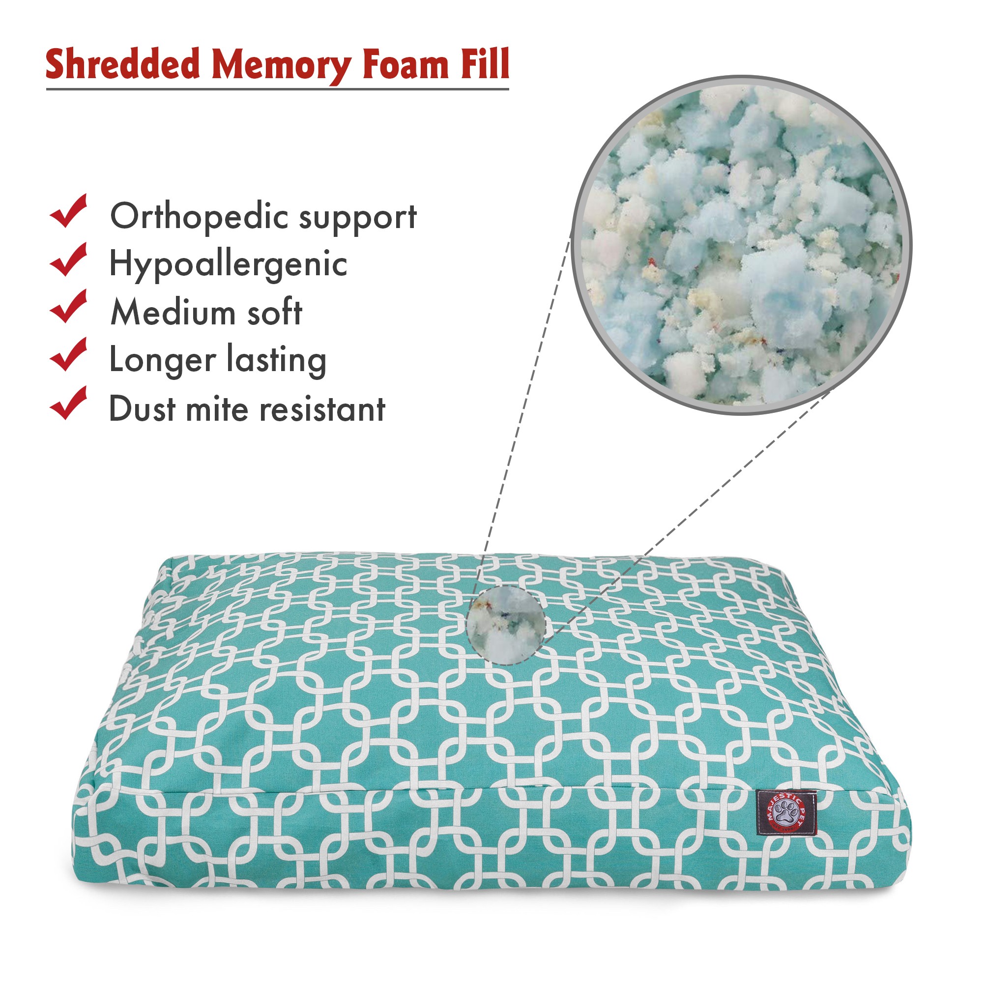 Majestic Pet | Links Shredded Memory Foam Rectangle Pet Bed For Dogs, Removable Cover, Teal, Small