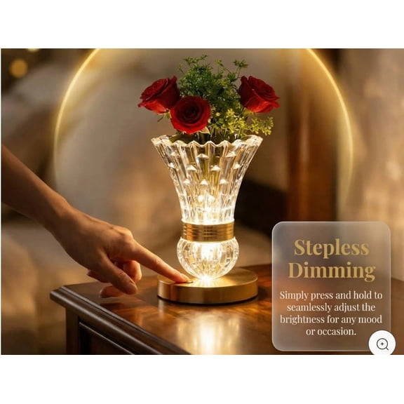 SPOORYYO Crystal Flower Table Lamp 3-in-1 LED Night Light Vase Decorative Bedside Lamp for Living Room and Wedding Decor